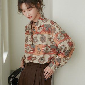Retro Ethnic Shirt / Vintage Style Academia Clothing for Women